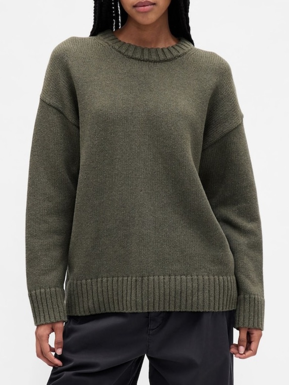 Gap 100% Cotton Oversized Boyfriend Crew Neck Sweater Sz Medium Petite MP